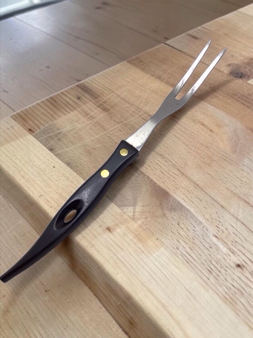 Vintage Stanley Meat Carving Fork Stainless Steel Black Handle USA Utensil